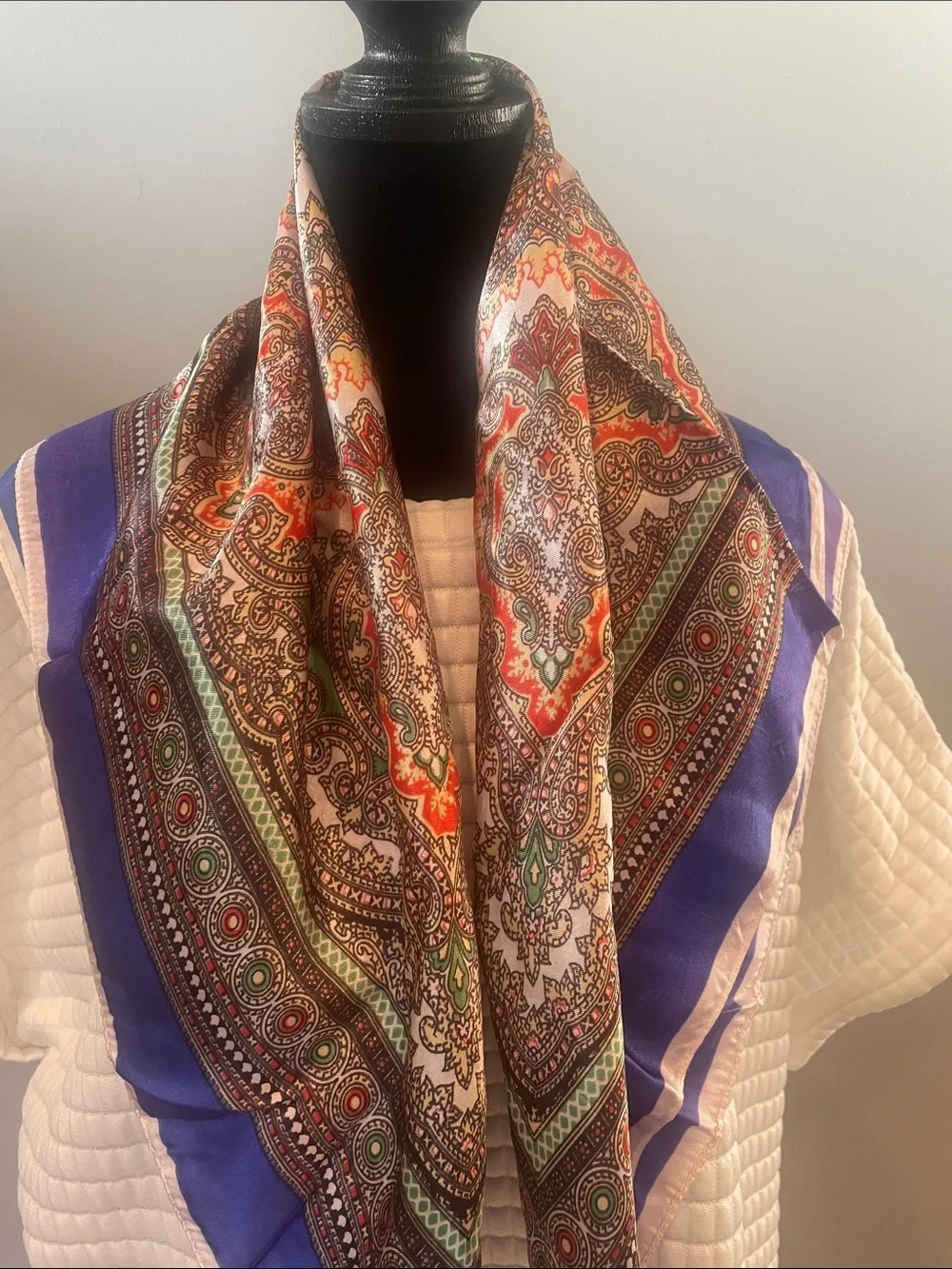 Silk Paisley Square Scarf in Purple and Multicolor vintage classy